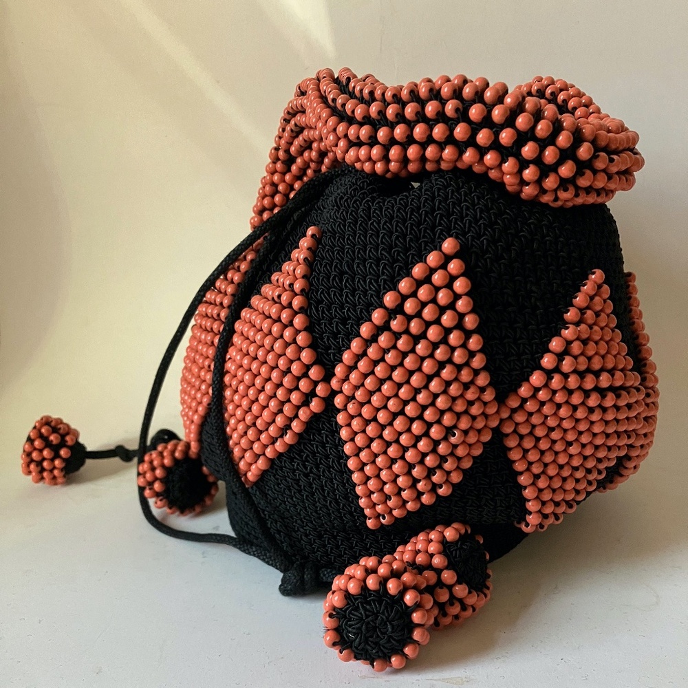 Unique Antique Beaded Pouch Drawstring Handbag - image 1